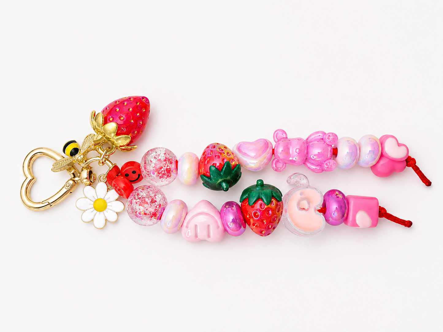 Beaded Key Chain "strawberry fields"