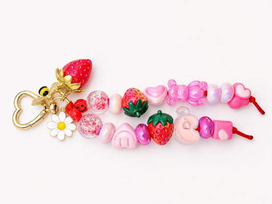 Beaded Key Chain "strawberry fields"